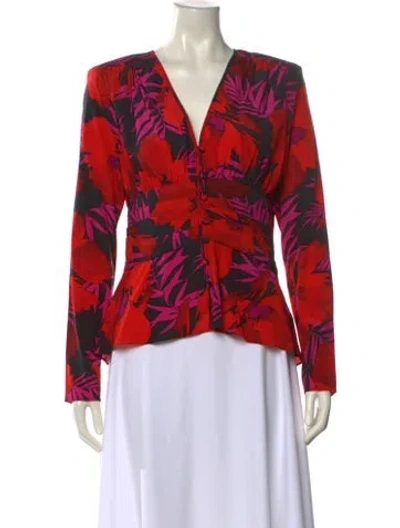 Pre-owned Veronica Beard Silk Floral Print Blouse In Red
