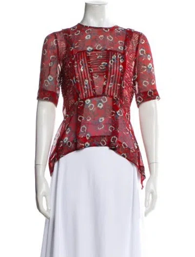 Pre-owned Veronica Beard Silk Floral Print Blouse In Red
