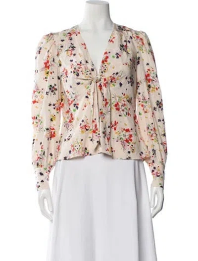 Pre-owned Veronica Beard Silk Floral Print Blouse In Red