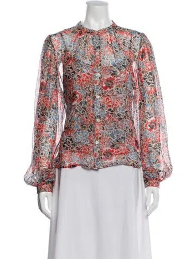 Pre-owned Veronica Beard Silk Floral Print Blouse In Red