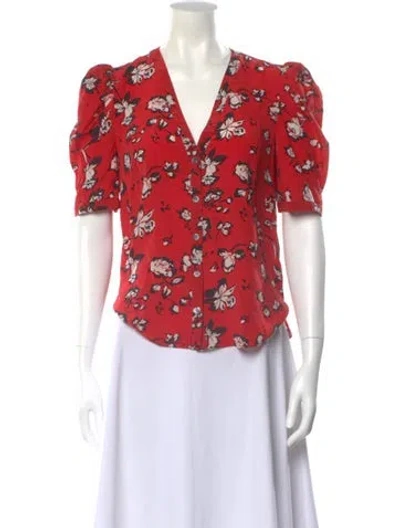 Pre-owned Veronica Beard Silk Floral Print Blouse In Red