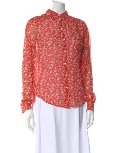 Pre-owned Veronica Beard Silk Floral Print Blouse In Red