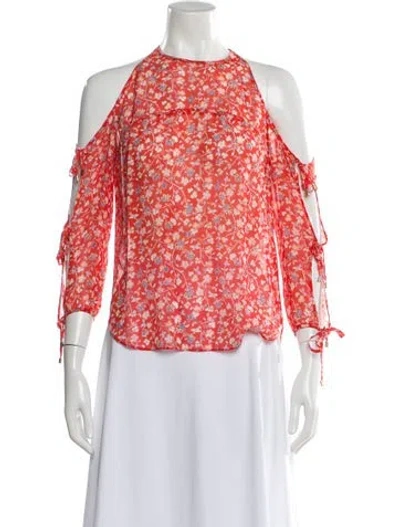 Pre-owned Veronica Beard Silk Floral Print Blouse In Red