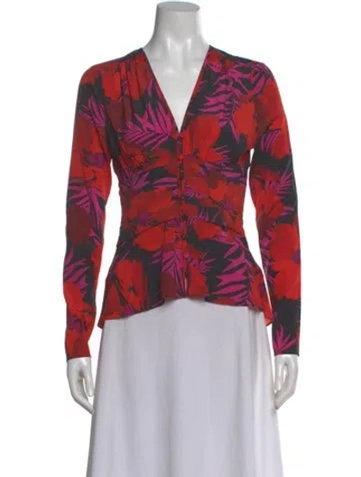 Pre-owned Veronica Beard Silk Floral Print Blouse In Red