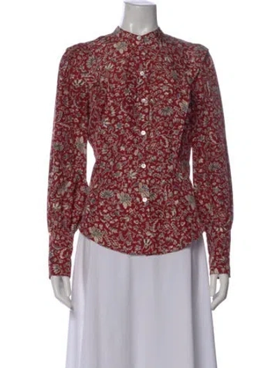 Pre-owned Veronica Beard Silk Floral Print Blouse In Red