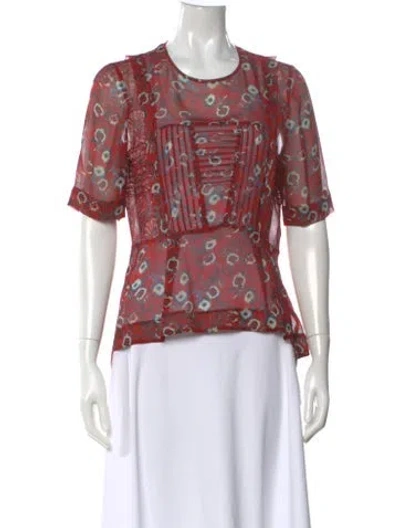 Pre-owned Veronica Beard Silk Floral Print Blouse In Red
