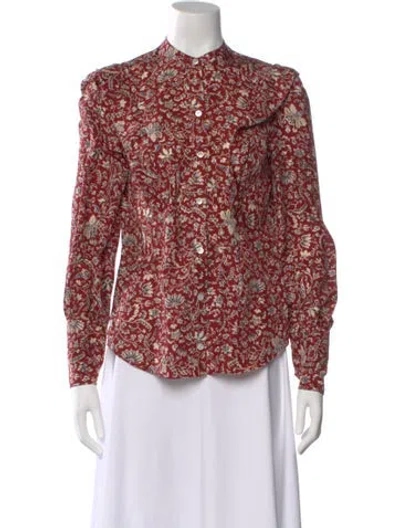 Pre-owned Veronica Beard Silk Floral Print Blouse In Red