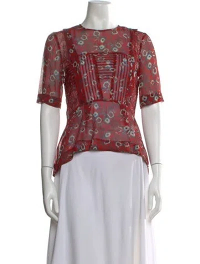 Pre-owned Veronica Beard Silk Floral Print Blouse In Red