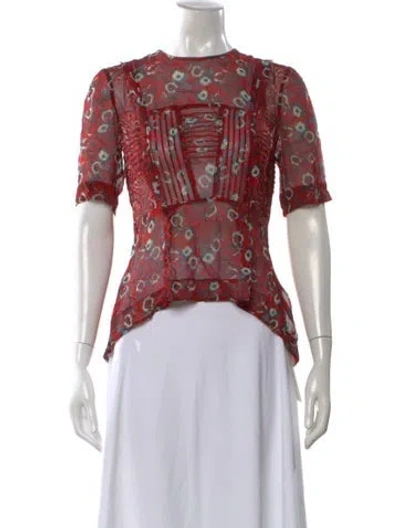 Pre-owned Veronica Beard Silk Floral Print Blouse In Red