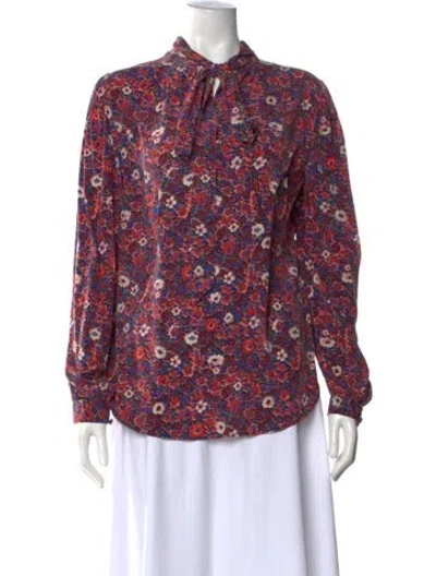 Pre-owned Veronica Beard Silk Floral Print Blouse In Red