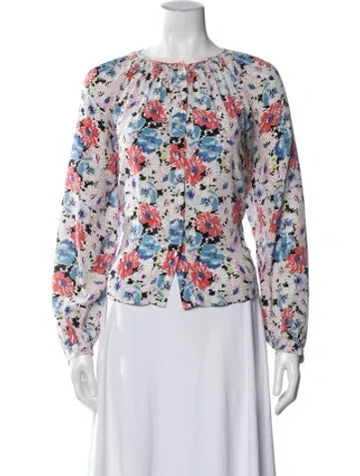 Pre-owned Veronica Beard Silk Floral Print Blouse In Red