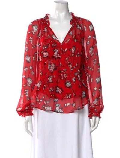 Pre-owned Veronica Beard Silk Floral Print Blouse In Red
