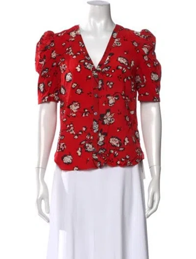 Pre-owned Veronica Beard Silk Floral Print Blouse In Red
