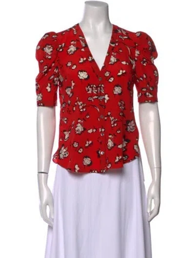 Pre-owned Veronica Beard Silk Floral Print Blouse In Red