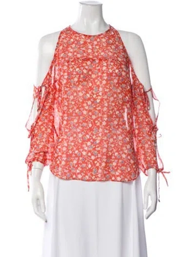 Pre-owned Veronica Beard Silk Floral Print Blouse In Red