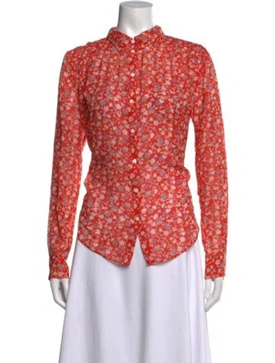 Pre-owned Veronica Beard Silk Floral Print Blouse In Red