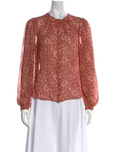 Pre-owned Veronica Beard Silk Floral Print Blouse In Red