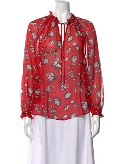 Pre-owned Veronica Beard Silk Floral Print Blouse In Red