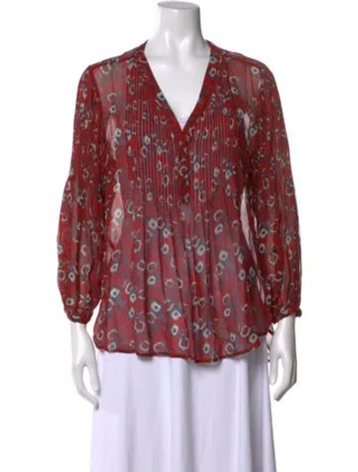 Pre-owned Veronica Beard Silk Floral Print Blouse In Red
