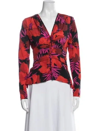 Pre-owned Veronica Beard Silk Floral Print Blouse In Red