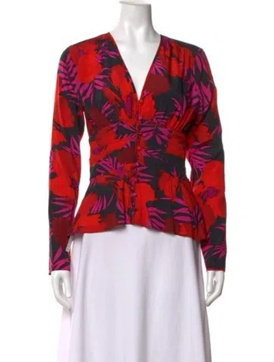 Pre-owned Veronica Beard Silk Floral Print Blouse In Red