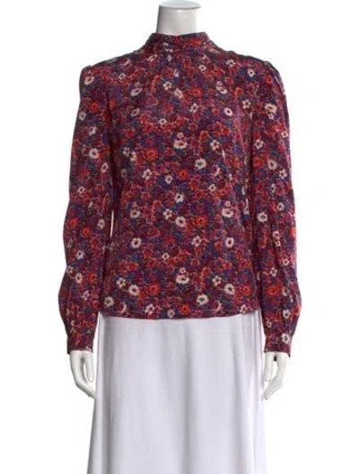 Pre-owned Veronica Beard Silk Floral Print Blouse In Red