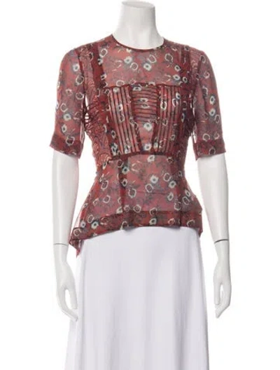 Pre-owned Veronica Beard Silk Floral Print Blouse In Red