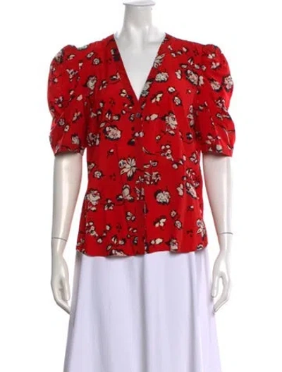 Pre-owned Veronica Beard Silk Floral Print Blouse In Red