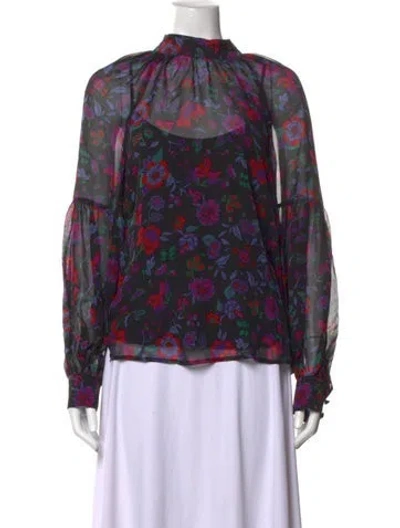 Pre-owned Veronica Beard Silk Floral Print Blouse W/ Tags In Black