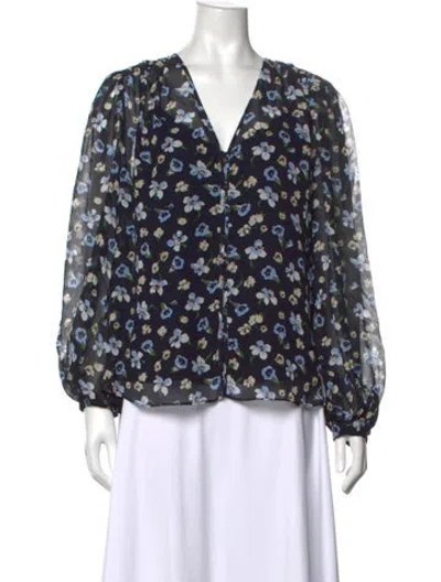 Pre-owned Veronica Beard Silk Floral Print Blouse W/ Tags In Black