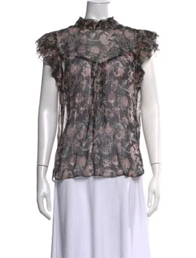Pre-owned Veronica Beard Silk Floral Print Blouse W/ Tags In Black