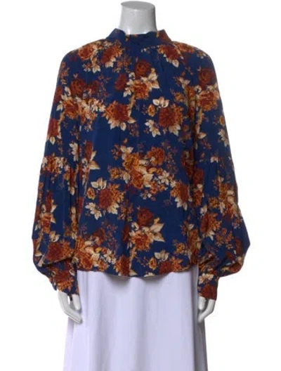Pre-owned Veronica Beard Silk Floral Print Blouse W/ Tags In Blue