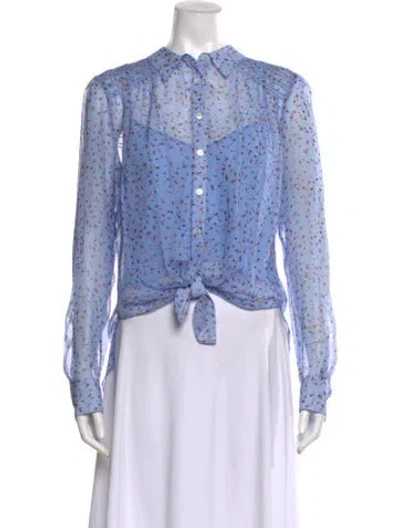 Pre-owned Veronica Beard Silk Floral Print Blouse W/ Tags In Blue