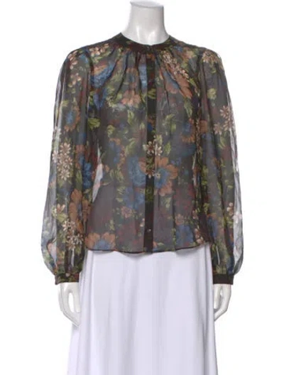 Pre-owned Veronica Beard Silk Floral Print Blouse W/ Tags In Blue