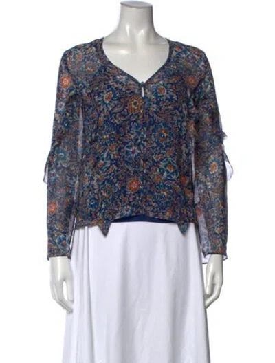 Pre-owned Veronica Beard Silk Floral Print Blouse W/ Tags In Blue