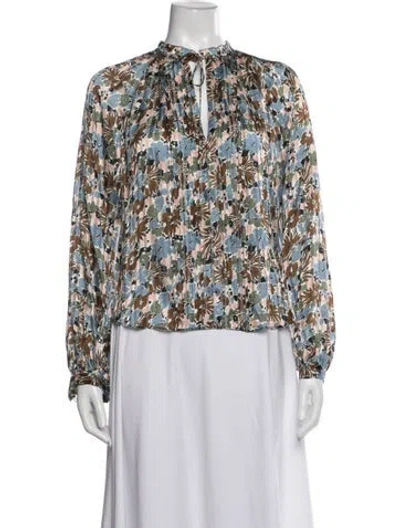 Pre-owned Veronica Beard Silk Floral Print Blouse W/ Tags In Blue/white