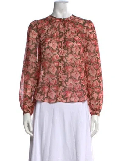 Pre-owned Veronica Beard Silk Floral Print Blouse W/ Tags In Pink