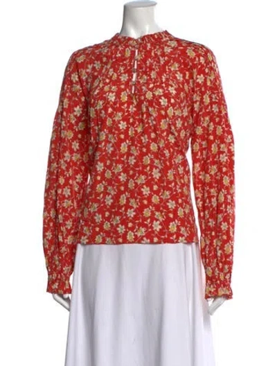 Pre-owned Veronica Beard Silk Floral Print Blouse W/ Tags In Red