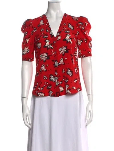 Pre-owned Veronica Beard Silk Floral Print Blouse W/ Tags In Red
