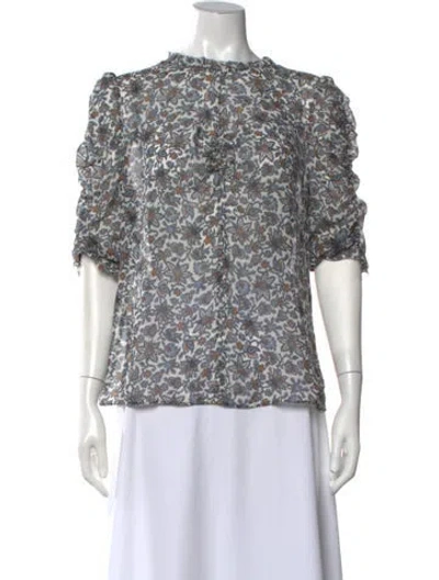 Pre-owned Veronica Beard Silk Floral Print Blouse W/ Tags In White