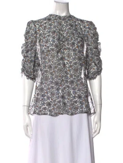 Pre-owned Veronica Beard Silk Floral Print Blouse W/ Tags In White