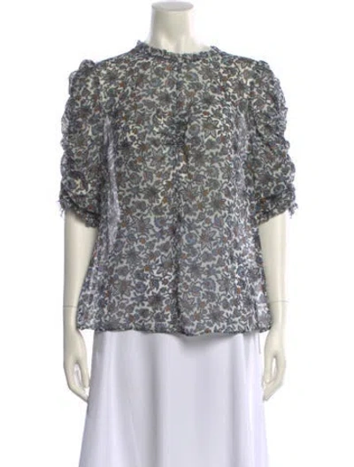 Pre-owned Veronica Beard Silk Floral Print Blouse In White