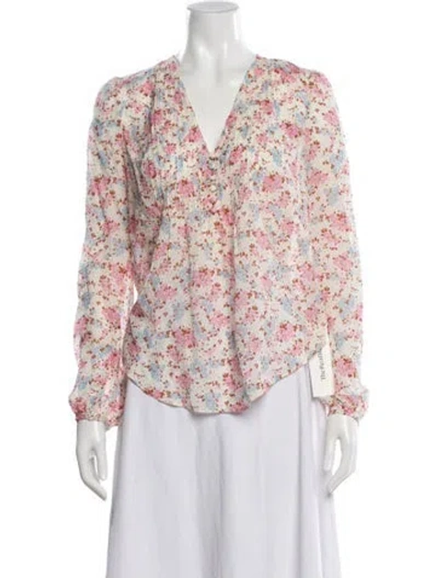 Pre-owned Veronica Beard Silk Floral Print Blouse In White