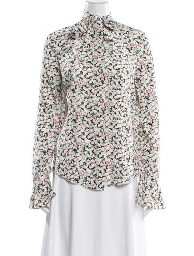 Pre-owned Veronica Beard Silk Floral Print Blouse In White