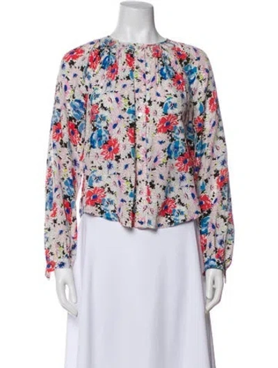 Pre-owned Veronica Beard Silk Floral Print Blouse In White