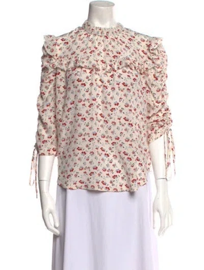 Pre-owned Veronica Beard Silk Floral Print Blouse In White