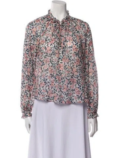 Pre-owned Veronica Beard Silk Floral Print Blouse In White