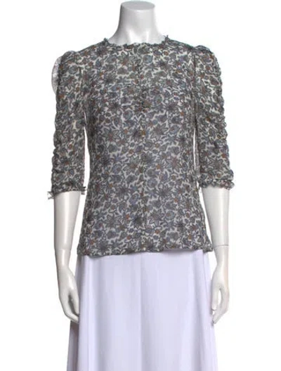 Pre-owned Veronica Beard Silk Floral Print Blouse In White
