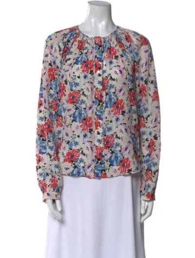 Pre-owned Veronica Beard Silk Floral Print Blouse In White