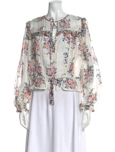 Pre-owned Veronica Beard Silk Floral Print Blouse In White